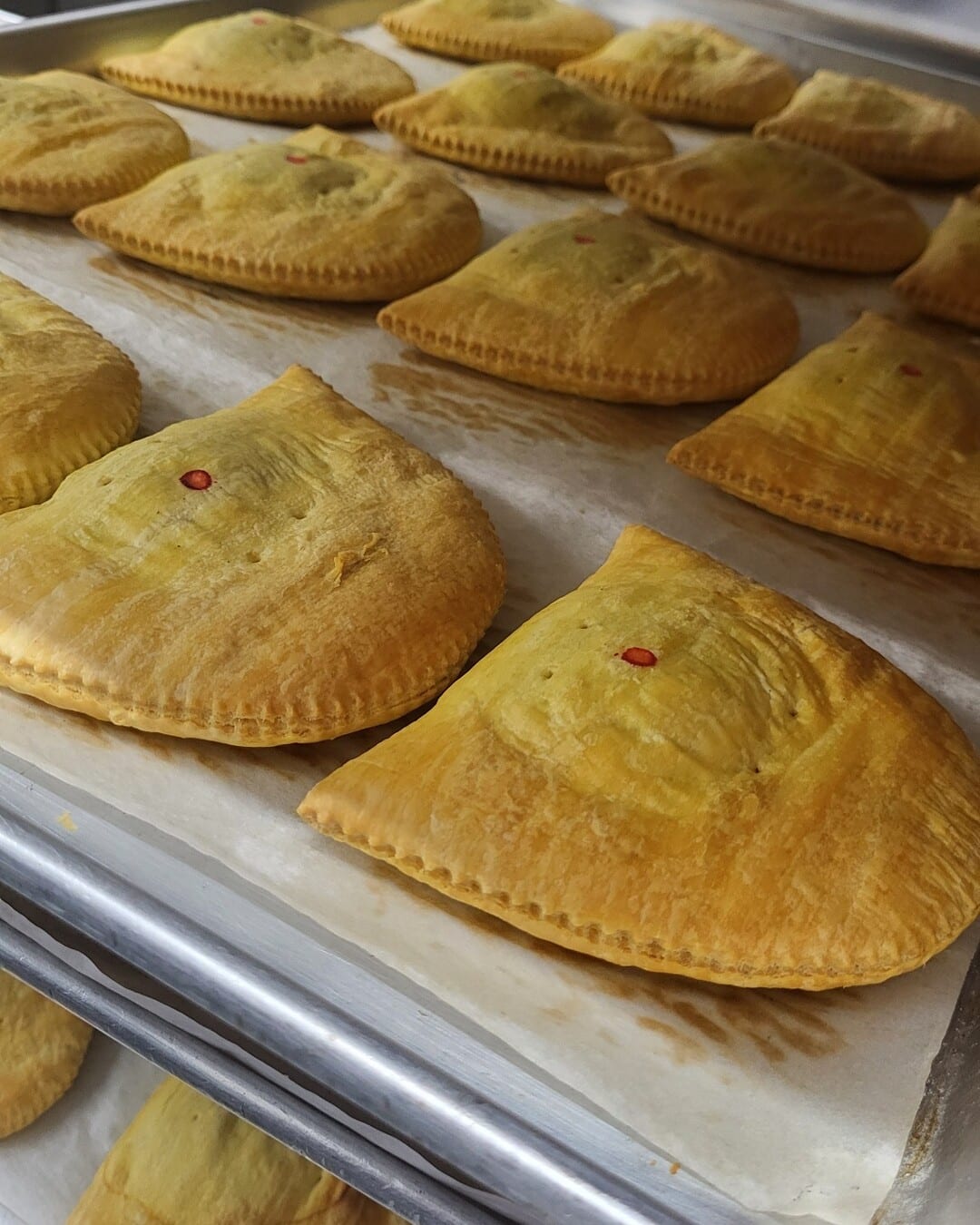 Close-up of freshly baked Randy's patties on a cooling rack